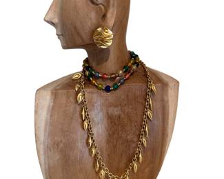 Costumer Jewlery. Trifari Earrings & long necklace