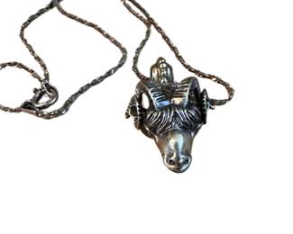 Sterling Silver chain & Ram heads pendant necklace