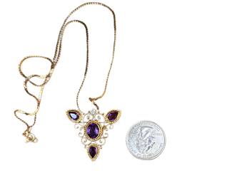 14K gold chain & Pendant with Amethyst's & Diamond Necklace