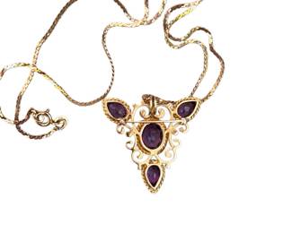 14K gold chain & Pendant with Amethyst's & Diamond Necklace