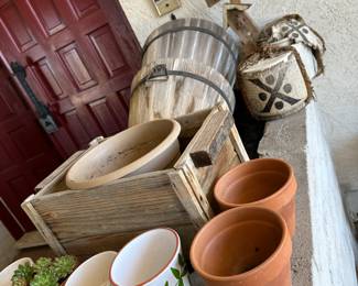 Wood barrels,  plant pots,  Japanese floats
