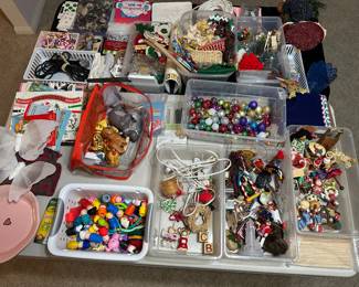 Christmas ornaments, small toys, microphone etc.