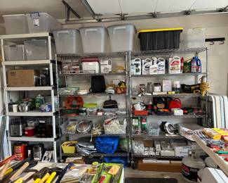 All shelves and garage for sale including these two chrome, six shelf units and another six high that can be taken apart to move