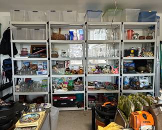All these shelves are for sale they break apart for storage and are six shelves high