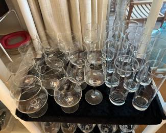 Wheat etched glassware tumblers and parfaits etc.