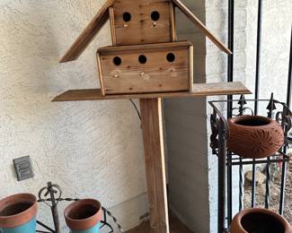 Tall, freestanding wood bird houses
