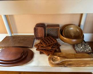 Assorted wood servers and trivets