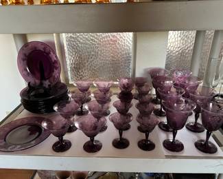 Purple glass etched with grape design