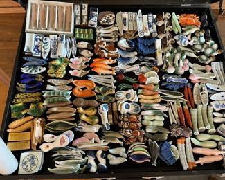 Chop stick rest collection, so many fun pairs all hand made and painted 