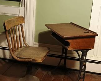 Vintage child's school desk and chair, salvaged from the historic Tarkiln School