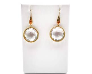 Sterling Silver Vermeil Drop Earrings w/ Faceted Stones