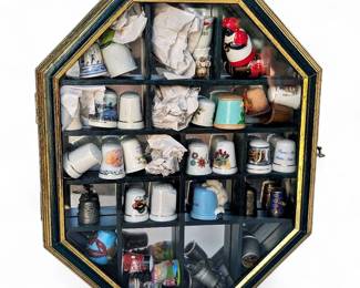 Thimble Display Cabinet w/ Assorted Thimbles