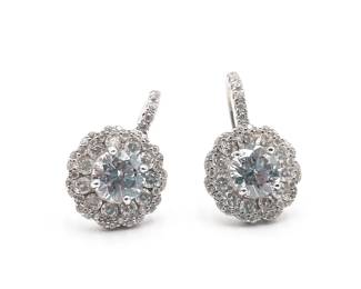 Sterling Silver Cubic Zirconia Halo Leverback Earrings