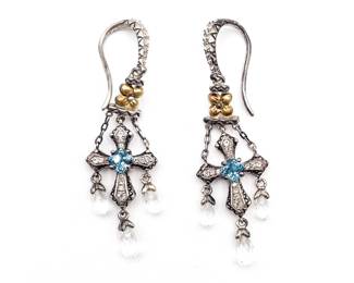Barbara Bixby Sterling Silver & 18K Gold Blue Topaz Dangle Earrings
