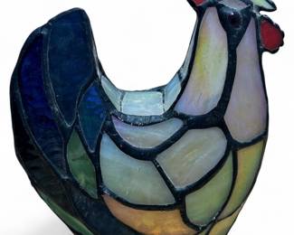 Vintage Tiffany-Style Stained Glass Rooster Lamp