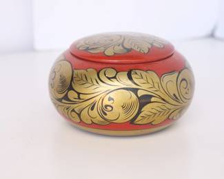 Vintage Russian Khokhloma Lacquer Wooden Box w/ Lid