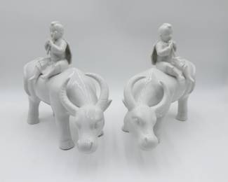 Pair of Chinese Blanc De Chine Porcelain Figurines