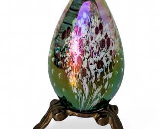 Glass Eye Studio Peacock Egg Paperweight 1994