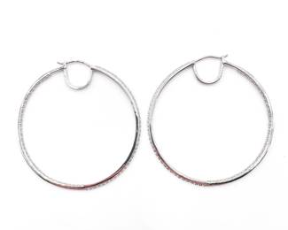 JCM Sterling Silver Cubic Zirconia Pave Hoop Earrings