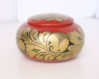 Vintage Russian Khokhloma Lacquer Wooden Box w/ Lid