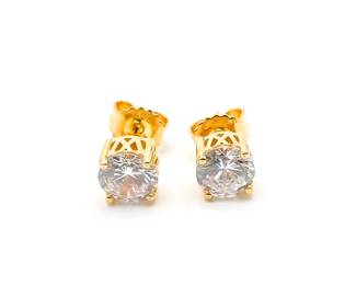 Sterling Silver Gold Vermeil Cubic Zirconia Stud Earrings