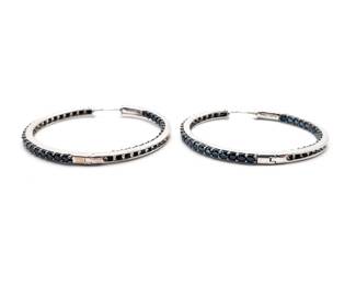 Sterling Silver Black Spinel Hoop Earrings