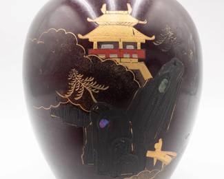 Royal Maruni of Japan Oxblood Red Lacquerware Round Porcelain Vase