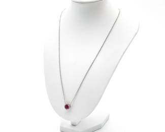 Sterling Silver Red Stone Pendant Necklace