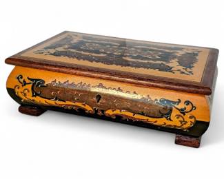Vintage Italian Wooden Jewelry Music Box w/ Reuge Movement
