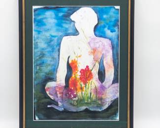 Framed Print Reproduction of Stylized Woman with Flowers
