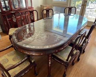 $3000-MOTHER OF PEARL-INLAID DINING SET- 8 CHAIRS