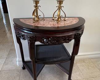  Chinese Demi-Lune Marble Top DRAGON Table - YUEYAZHUO 