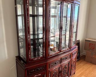 $950- vintage Asian Mother of Pearl Inlaid  ROSEWOOD china  cabinet. 
