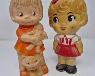 51 PrescottPairVintagePlasticDollswithSqueakerClassicStyle