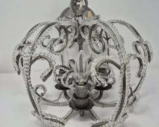 33 GildedGlowArtDecoGlassBeadedChandelierwithSilvertoneFrame
