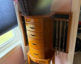 Lots of pretty jewelry and jewelry cabinet