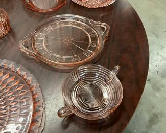 Jeanette Pink Depression Glass Doric Pattern Platter- Anchor Hocking Ribbed Nappy Dish
