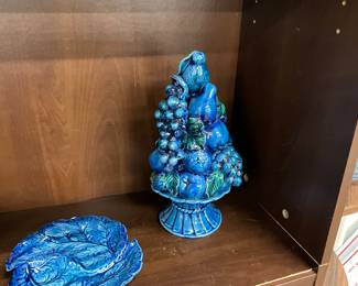 Inarco Blue Mood Pottery Topiary Fruit Centerpiece