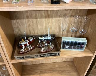 Hard Resin Ships/Boats - Champagne Flutes - Set of Miniature Coke Bottles Evolution of Coca-Cola