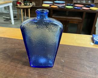 Libby Cobalt Blue Embossed Glass Decanter/Bottle