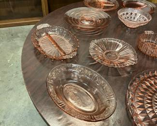 Assorted Pink Depression Glass - Divided Relish Dish - Anchor Hocking Mint/Candy Dish - Macbeth-Evans Stippled Rose Pattern Bowl