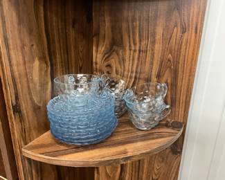 Anchor Hocking Blue Bubble Pressed Depression Glass Cups & Saucers