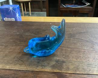 Blue Glass Dolphin/Fish Paperweight/Figurine