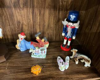 Clown Figurine - Wood Nut Cracker - Japan Donkey Cart & a Dog Figurines - Garfield