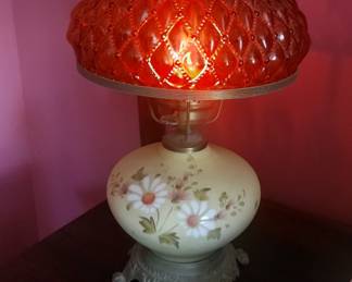 Cranberry hobnail lamp