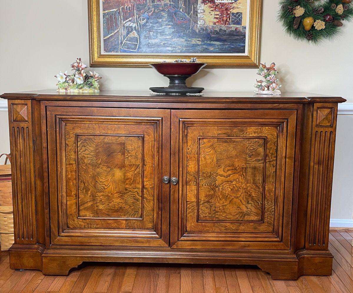 Ethan Allen Townhouse collection media center in maple and burl wood