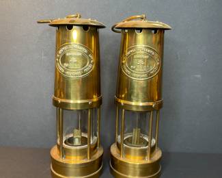 E. Thomas & Williams Cambrian brass miner's lamps vintage