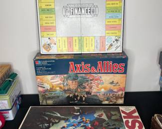 Vintage games: Risk, Axis & Allies, Finance board