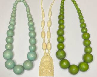 Vintage wood beads & carved celluloid necklaces