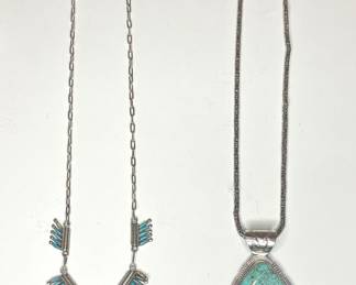 Sterling silver turquoise necklaces signed J Nelson & Seou Zuni